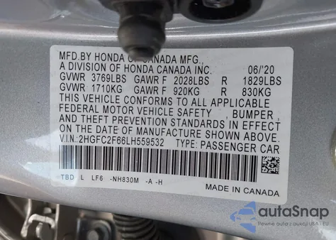 2020 Honda Civic Lx from USA, damaged, VIN 2HGFC2F66LH559532